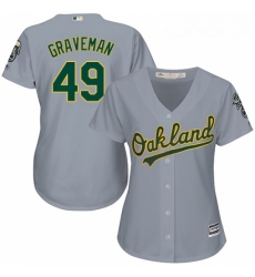 Womens Majestic Oakland Athletics 49 Kendall Graveman Replica Grey Road Cool Base MLB Jersey 