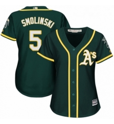 Womens Majestic Oakland Athletics 5 Jake Smolinski Authentic Green Alternate 1 Cool Base MLB Jersey 