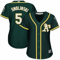 Womens Majestic Oakland Athletics 5 Jake Smolinski Replica Green Alternate 1 Cool Base MLB Jersey 