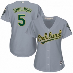 Womens Majestic Oakland Athletics 5 Jake Smolinski Replica Grey Road Cool Base MLB Jersey 