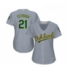 Womens Oakland Athletics 21 Marco Estrada Replica Grey Road Cool Base Baseball Jersey 