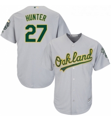 Youth Majestic Oakland Athletics 27 Catfish Hunter Replica Grey Road Cool Base MLB Jersey