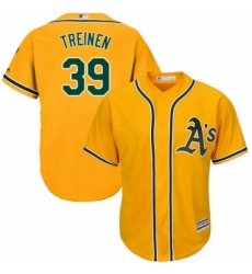 Youth Majestic Oakland Athletics 39 Blake Treinen Replica Gold Alternate 2 Cool Base MLB Jersey 