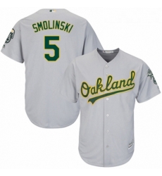 Youth Majestic Oakland Athletics 5 Jake Smolinski Replica Grey Road Cool Base MLB Jersey 