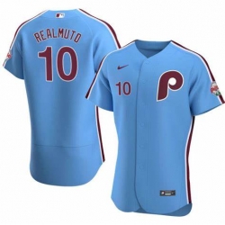 Men Philadelphia Phillies 10 J T Realmuto Blue Stitched Baseball Jersey