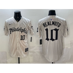 Men Philadelphia Phillies  10 J T  Realmuto Cream Pinstripe Gothic Vapor Limited Stitched Jersey