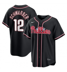 Men Philadelphia Phillies  12 Kyle Schwarber Fashion Black Out Stitched Baseball Jersey