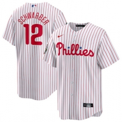 Men Philadelphia Phillies 12 Kyle Schwarber White 2022 World Series Cool Base Stitched Baseball Jersey