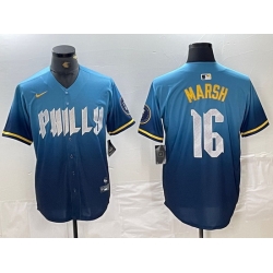 Men Philadelphia Phillies 16 Brandon Marsh Blue 2024 City Connect Limited Stitched Jersey 1