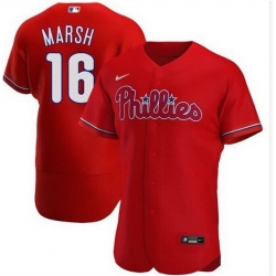Men Philadelphia Phillies 16 Brandon Marsh Red Flex Base Stitched Baseball Jersey