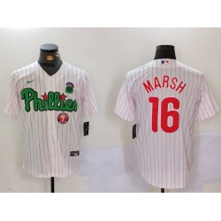 Men Philadelphia Phillies 16 Brandon Marsh White Green Cool Base Stitched Jersey 6