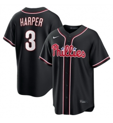 Men Philadelphia Phillies  3 Bryce Harper 2026 Fashion Replica Black Out Stitched Baseball Jersey