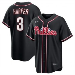 Men Philadelphia Phillies  3 Bryce Harper 2026 Fashion Replica Black Out Stitched Baseball Jersey