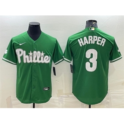Men Philadelphia Phillies 3 Bryce Harper Green Cool Base Stitched Baseball Jersey