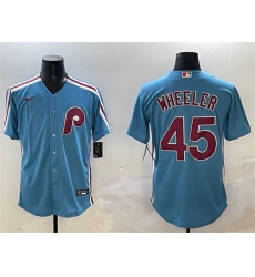 Men Philadelphia Phillies 45 Zack Wheeler Blue Cool Base Stitched Jersey