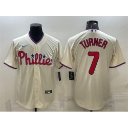 Men Philadelphia Phillies 7 Trea Turner Cream Cool Base Stitched Baseball Jersey