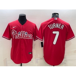 Men Philadelphia Phillies 7 Trea Turner Red Cool Base Stitched Baseball Jersey