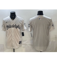 Men Philadelphia Phillies Blank Cream Pinstripe Gothic Vapor Limited Stitched Jersey