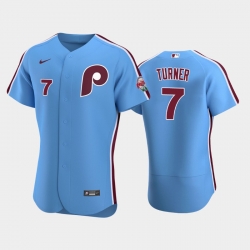 Men Philadelphia Phillies Trea Turner #7 Light Blue Stitched MLB jersey