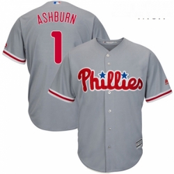 Mens Majestic Philadelphia Phillies 1 Richie Ashburn Replica Grey Road Cool Base MLB Jersey