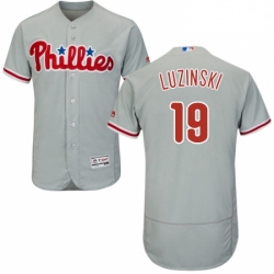 Mens Majestic Philadelphia Phillies 19 Greg Luzinski Grey Road Flex Base Authentic Collection MLB Jersey