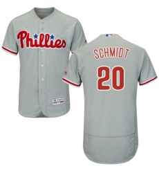 Mens Majestic Philadelphia Phillies 20 Mike Schmidt Grey Road Flex Base Authentic Collection MLB Jersey