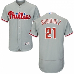 Mens Majestic Philadelphia Phillies 21 Clay Buchholz Grey Flexbase Authentic Collection MLB Jersey