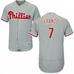 Mens Majestic Philadelphia Phillies 7 Maikel Franco Grey Road Flex Base Authentic Collection MLB Jersey