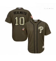 Mens Philadelphia Phillies 10 J T Realmuto Authentic Green Salute to Service Baseball Jersey 