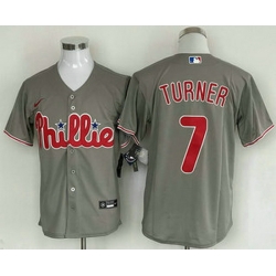 Men's Philadelphia Phillies #7 Trea Turner Grey Cool Base Stitched Baseball Jersey