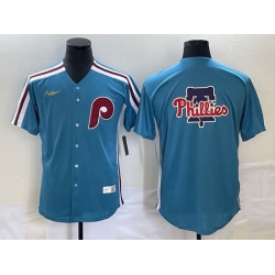 Men's Philadelphia Phillies Big Logo Blue Cooperstown Throwback Cool Base Nike Jersey