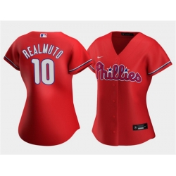 Women Philadelphia Phillies 10 J T  Realmuto Red Stitched Baseball Jersey