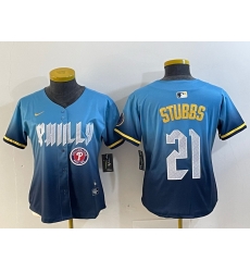 Women Philadelphia Phillies 21 Garrett Stubbs Blue 2024 City Connect Limited Stitched Jersey 3