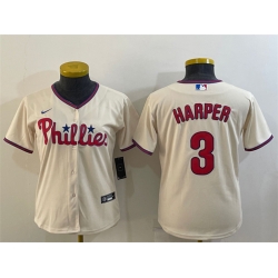 Women Philadelphia Phillies 3 Bryce Harper Cream Cool Base Stitched Baseball Jersey
