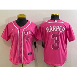 Women Philadelphia Phillies 3 Bryce Harper Pink Stitched Baseball Jersey