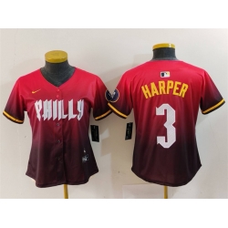 Women Philadelphia Phillies 3 Bryce Harper Red 2024 City Connect Limited Stitched Baseball Jersey