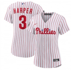 Women Philadelphia Phillies 3 Bryce Harper White 2022 World Series Flex Base Stitched Baseball Jersey