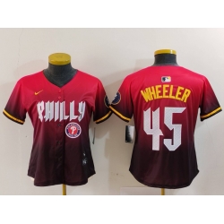 Women Philadelphia Phillies 45 Zack Wheeler Red 2024 City Connect Limited Stitched Baseball Jersey 3