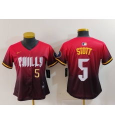 Women Philadelphia Phillies 5 Bryson Stott Red 2024 City Connect Limited Stitched Baseball Jersey 2