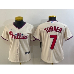 Women Philadelphia Phillies 7 Trea Turner Cream Cool Base Stitched Baseball Jersey