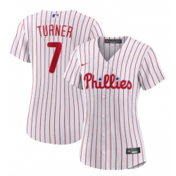 Women Philadelphia Phillies 7 Trea Turner White Stitched Baseball Jersey
