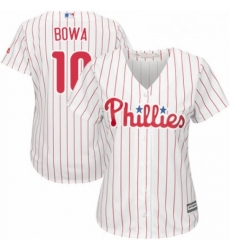 Womens Majestic Philadelphia Phillies 10 Larry Bowa Authentic WhiteRed Strip Home Cool Base MLB Jersey 