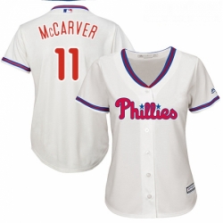 Womens Majestic Philadelphia Phillies 11 Tim McCarver Authentic Cream Alternate Cool Base MLB Jersey