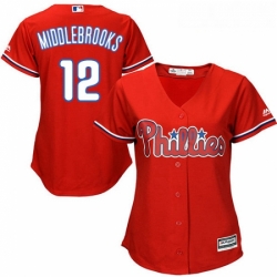 Womens Majestic Philadelphia Phillies 12 Will Middlebrooks Authentic Red Alternate Cool Base MLB Jersey 