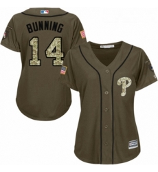 Womens Majestic Philadelphia Phillies 14 Jim Bunning Authentic Green Salute to Service MLB Jersey 