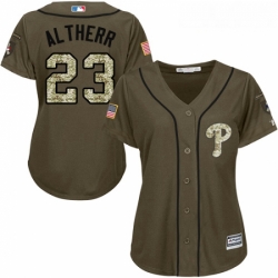 Womens Majestic Philadelphia Phillies 23 Aaron Altherr Replica Green Salute to Service MLB Jersey 