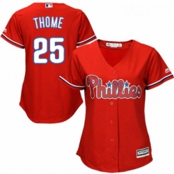 Womens Majestic Philadelphia Phillies 25 Jim Thome Authentic Red Alternate Cool Base MLB Jersey 