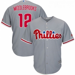 Youth Majestic Philadelphia Phillies 12 Will Middlebrooks Replica Grey Road Cool Base MLB Jersey 