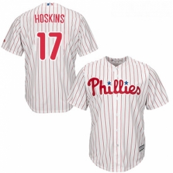 Youth Majestic Philadelphia Phillies 17 Rhys Hoskins Replica WhiteRed Strip Home Cool Base MLB Jersey 