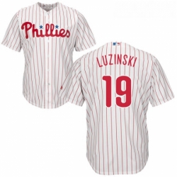 Youth Majestic Philadelphia Phillies 19 Greg Luzinski Replica WhiteRed Strip Home Cool Base MLB Jersey